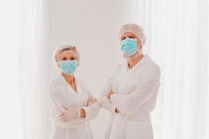 doctors with mask and face protector are ready to work in hospital photo