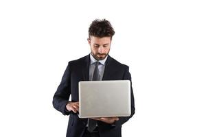 Businessman working with laptop photo