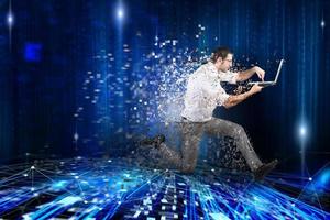 Fast internet connection concept with running businessman photo