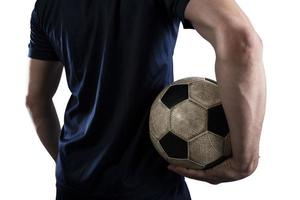 Soccer player with soccerball ready to play. Isolated on white background. photo