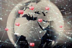 Concept of worldwide use of social media. Internet connection network photo