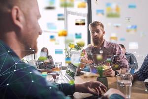Businessperson in office connected on internet network. concept of partnership and teamwork photo