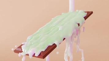 3d langzaam beweging animatie video van chocola bar doorweekt in vers melk
