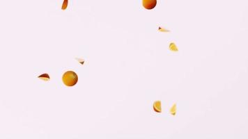 slow motion 3d animation video of oranges falling from above