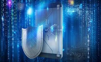 Safe cellphone from hacker attack like a strongbox. 3D Rendering photo