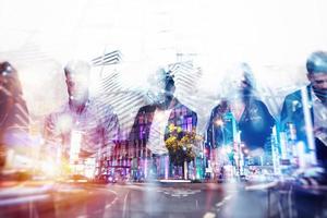 Abstract business background concept with double exposure and network effects photo