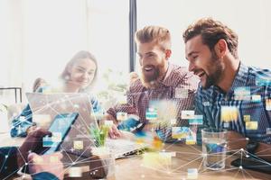 Businessperson in office connected on internet network. concept of partnership and teamwork photo