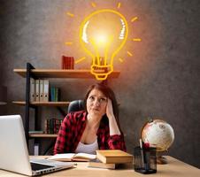 Stressed woman think a new idea to start a project photo
