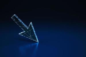 Illuminated wireframe digital arrow on dark blue background. 3D Rendering photo