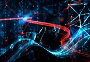 Concept of safety with hacker in a dark environment with digital and network effects photo