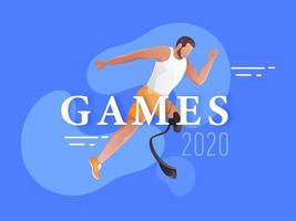 Faceless Disabled Man Running Fast on Blue Background for 2020 Games. vector