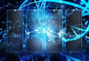 Concept of a data center room with database server and network effects. photo