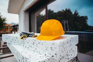 Polystyrene thermal cladding for energy saving on a construction site photo