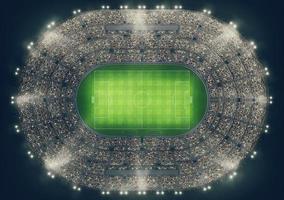 parte superior ver de un fútbol estadio lleno de personas durante un noche juego . 3d representación foto