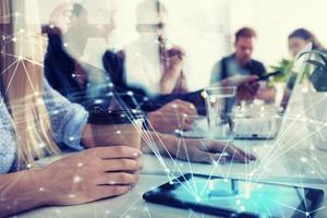 Businessperson in office connected on internet network. concept of partnership and teamwork photo