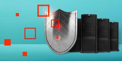 concepto de la seguridad en un datos centrar habitación con base de datos servidor. 3d ilustración foto