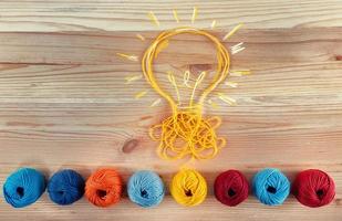 Concept of idea and innovation with wool ball. photo