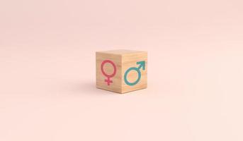 Male and female gender icons against pink background. Gender equality concept. photo