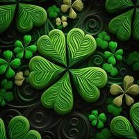 ST Patrick's day green background clover leaf bokeh lights defocused for ST Patrick's day celebration design background,Three Leaf Clover Pattern photo