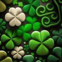 ST Patrick's day green background clover leaf bokeh lights defocused for ST Patrick's day celebration design background,Three Leaf Clover Pattern photo
