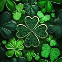 ST Patrick's day green background clover leaf bokeh lights defocused for ST Patrick's day celebration design background,Three Leaf Clover Pattern photo