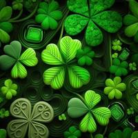 ST Patrick's day green background clover leaf bokeh lights defocused for ST Patrick's day celebration design background,Three Leaf Clover Pattern photo