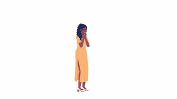 Animated emotionally expressive girl. Amazed woman feeling positive emotions. Flat character animation on white background with alpha channel transparency. Color cartoon style 4K video footage