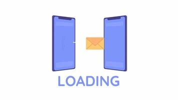 Animated message delivery loader. Forwarding, redirecting texts. 4K video footage with alpha channel transparency. Color cartoon style loading animation with objects for download, upload process