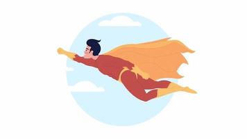 Animated flying superhero loader. Hero with cape. Flash message 4K video footage. Color isolated loading wait-animation progress indicator with alpha channel transparency for web design, social media