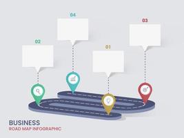 negocio la carretera mapa infografía diseño con 4 4 pasos y vacío charla caja dado para tu texto. vector