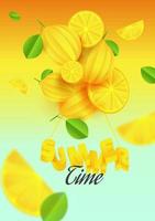 Summertime Template or Flyer Design with Lemons and Leaves Decorated Background. vector