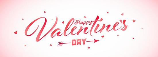 Red Happy Valentine's Day Font with Hearts Decorated on Glossy Background. vector