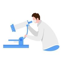 Scientist Man Looking Or Searching Though Microscope On White Background. vector