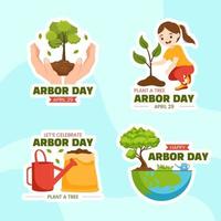 Happy Arbor Day Label Flat Cartoon Hand Drawn Templates Background Illustration vector