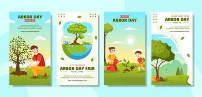 Happy Arbor Day Social Media Stories Cartoon Hand Drawn Templates Background Illustration vector