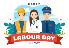 Happy Labor Day on 1 May Illustration with Different Professions and Thank You to All Workers for Your Hard Work in Flat Cartoon Hand Drawn Templates vector