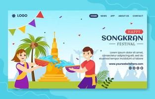 Songkran Festival Day Social Media Landing Page Cartoon Hand Drawn Template Background Illustration vector
