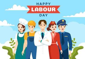 contento labor día en 1 mayo ilustración con diferente profesiones y gracias usted a todas trabajadores para tu difícil trabajo en plano dibujos animados mano dibujado plantillas vector