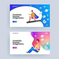 Creativity Beyond Imagination concept based landing page design in two option. vector