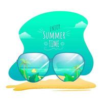 Beautiful Beach View Through Sunglasses for Enjoy Summertime Concept. vector