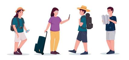 set of characters tourists traveling people vector illustration