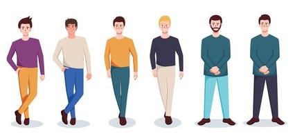 conjunto de personaje hombre en casual vestir en pie vector