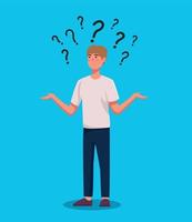 man in doubt question marks vector illustration