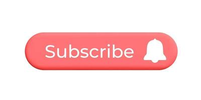 3d vector red soft rectangle subscribe button white silhouette bell reminder symbol ui web element design