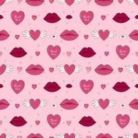 Valentine's Day Hand drawn seamless pattern. Hearts and lips vector