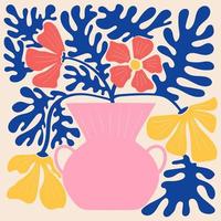 Groovy abstract organic plant shapes art. Matisse floral poster in trendy retro 60s 70s style. vector