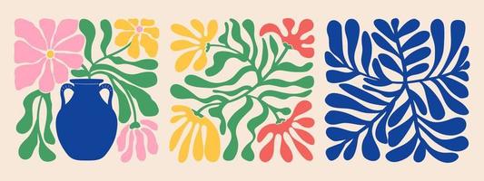 Groovy abstract organic plant shapes art set. Matisse floral posters in trendy retro 60s 70s style. vector