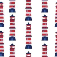 Seamless pattern of towers. The navigation object is a lighthouse. Vector illustration on a white background