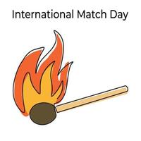 Fire on a match. Burning Fire. Warm. Ignition of a match. Match with one line.. International Match Day. vector