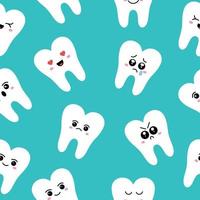 Seamless teeth pattern, with different facial expressions. Teeth in the style of kawaii. Vector illustration